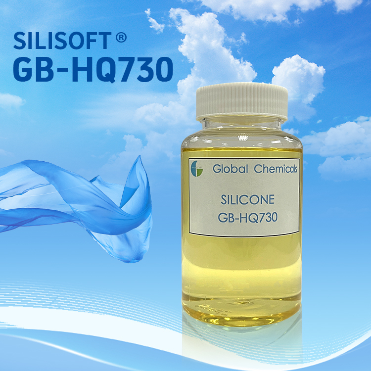 Silicone sedoso SILISOFT GB-HQ730 utilizado para o acabamento suave e suave de fibras naturais, fibras sintéticas e suas misturas